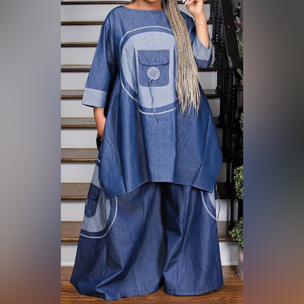 Advance Apparels Blue Patchwork Denim Tunic Set
